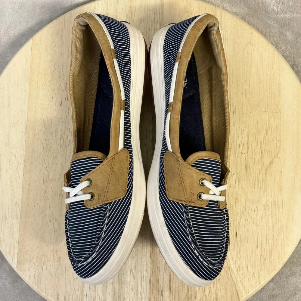 Keds Womens Ortholite Boat‎ Shoes Navy White Striped Loafers WF57107 Size 10
